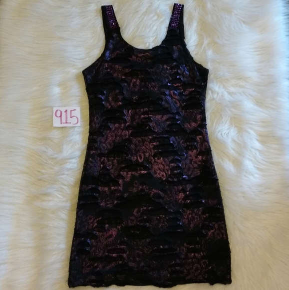 Sexy Metallic Purple Slasher Rhinestone Bodycon Mini Yoyo5 Dress - Picture 8 of 17